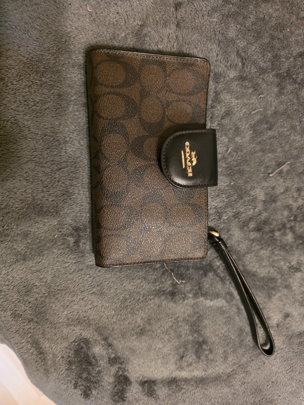 Coach Brown Signature Wristlet with Black Trim